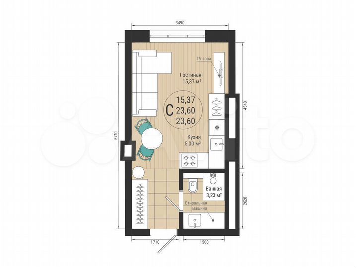 Квартира-студия, 23,6 м², 18/27 эт.