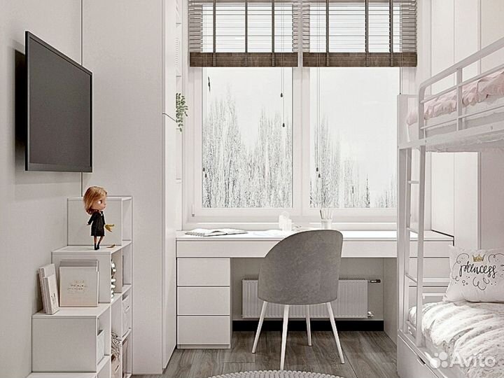 Детская рабочая зона у окна для двоих