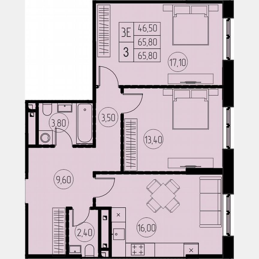 2-к. квартира, 65,8 м², 25/28 эт.