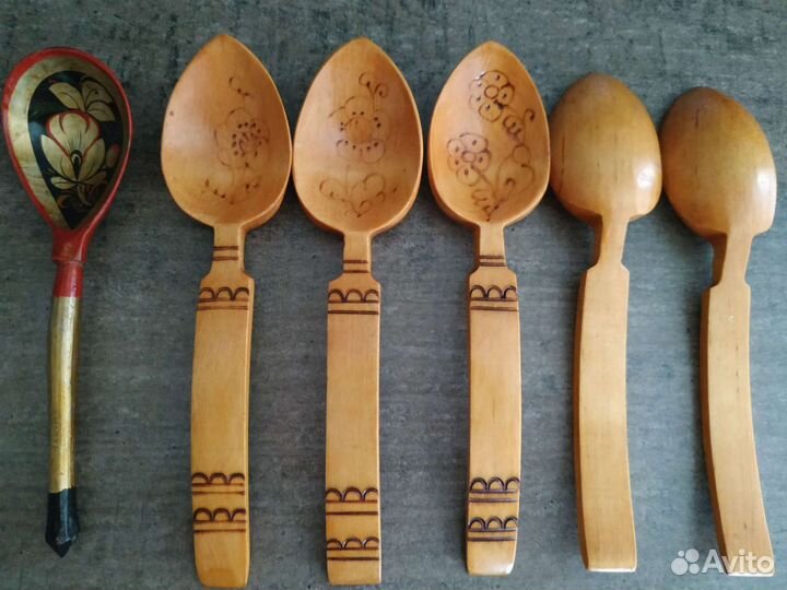 Ложки вилки латунь эмаль дерево алюми