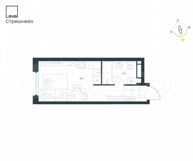 Апартаменты-студия, 23,8 м², 3/25 эт.