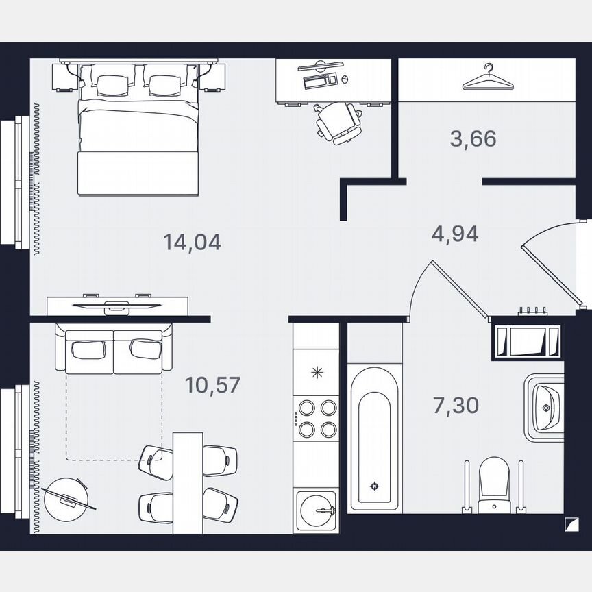 1-к. апартаменты, 40,5 м², 23/24 эт.