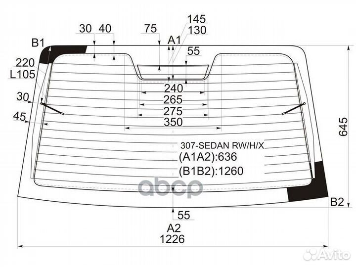 Стекло заднее (Цвет зеленый/ Обогрев) Peugeot 3