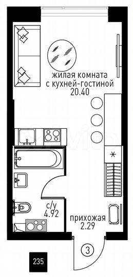 1-к. квартира, 27,1 м², 19/28 эт.