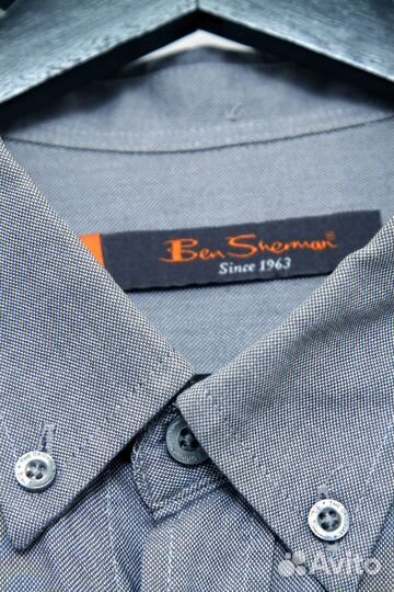 Ben Sherman Серая мужская рубашка хлопок Оксфорд