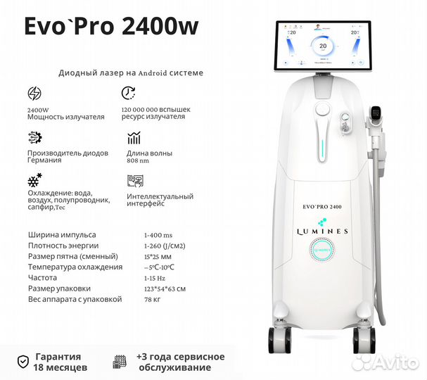 Диодный лазер для эпиляции Лю’минес Evo Pro 2400в