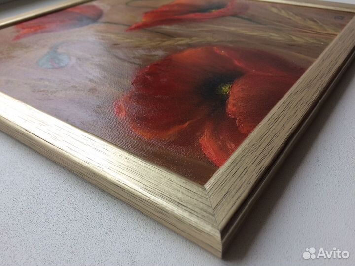 Картина маслом «Золотое поле» 30х30см + рама