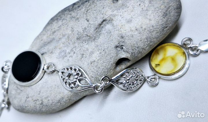 Браслет серебро с янтарём