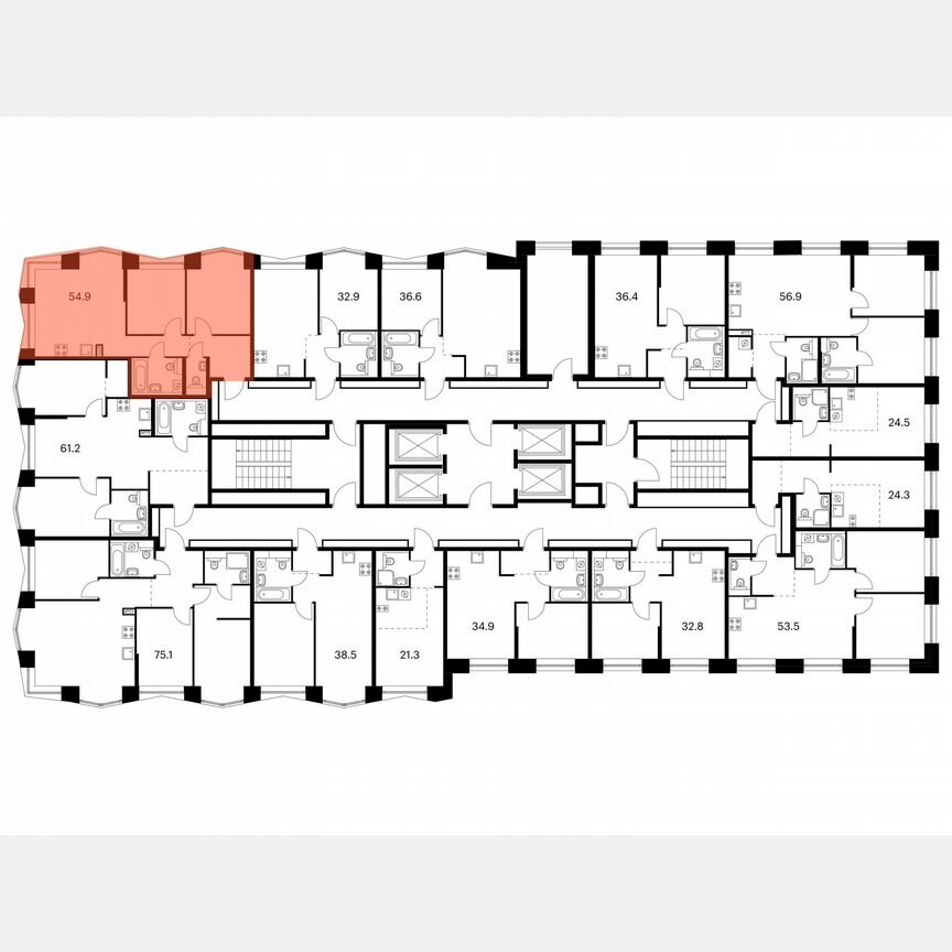 2-к. квартира, 54,9 м², 4/32 эт.