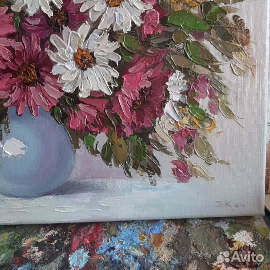 Картина маслом Цветы Герберы в вазе Букет