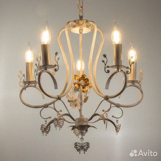 Люстра 'Сандра' 5xE14 40Вт белый с золотой патиной