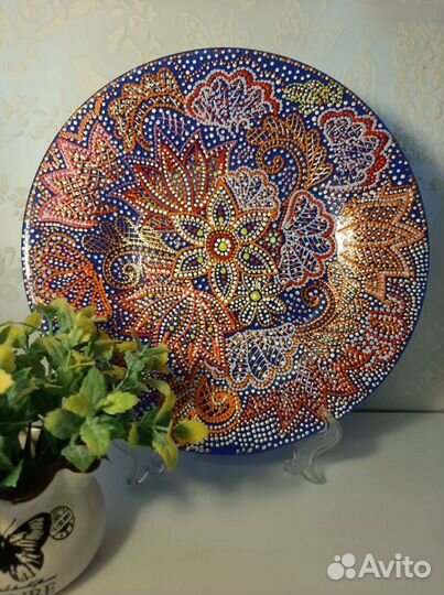 Тарелка точечная роспись акриловыми красками