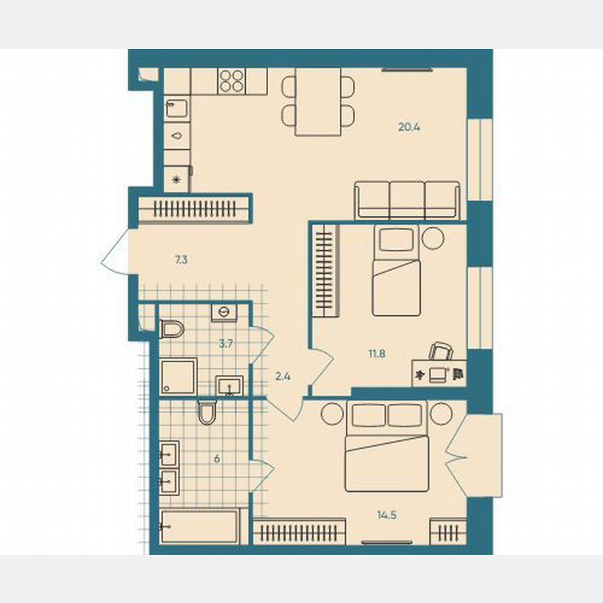 2-к. квартира, 66,1 м², 5/33 эт.