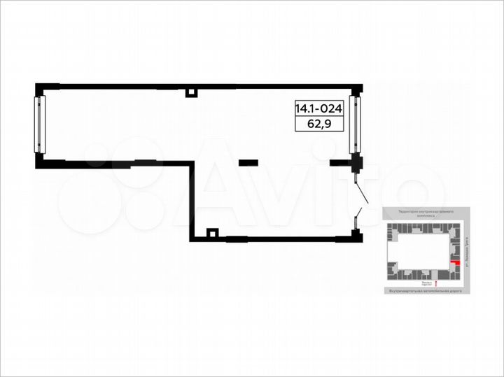Аренда, торговое помещение площадью 62.9 кв.м
