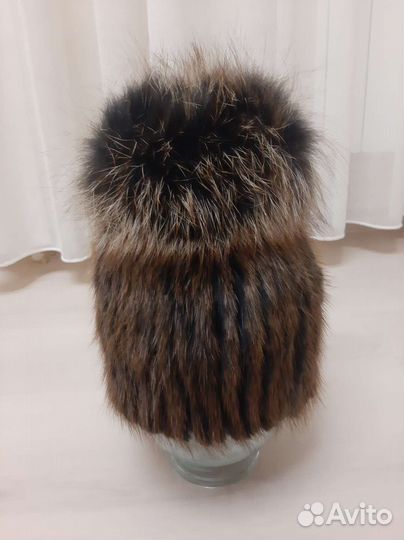 Шапка зимняя вязаная женская из кроличьего меха
