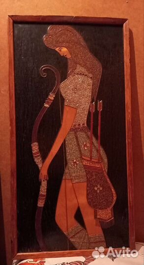 Картина металл на дереве