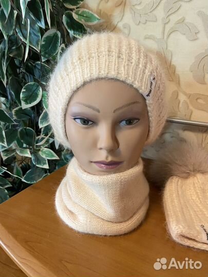 Шапка и снуд. Берет. из пуха норки