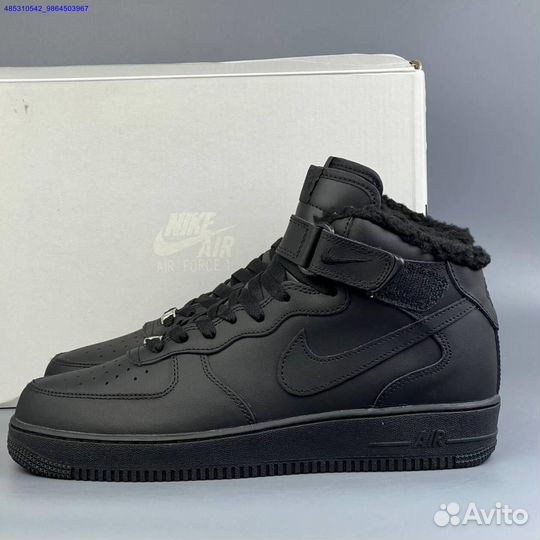 Nike Air Force 1 Black Зима с мехом (Арт.97572)