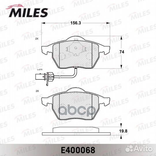 Колодки тормозные дисковые перед E400068 Miles