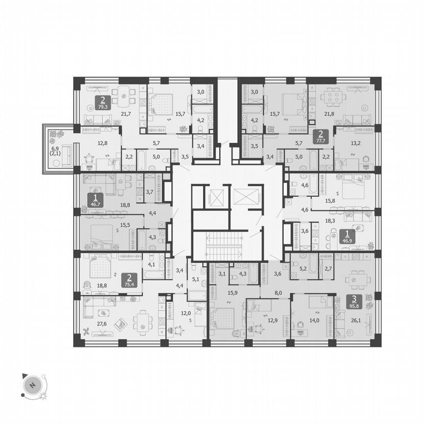 2-к. квартира, 77,7 м², 10/14 эт.