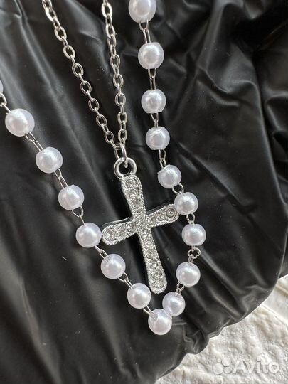 Колье с крестом женское, бижутерия
