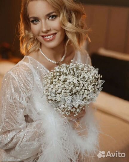 Прокат. Халатик с перьями дизайнерский