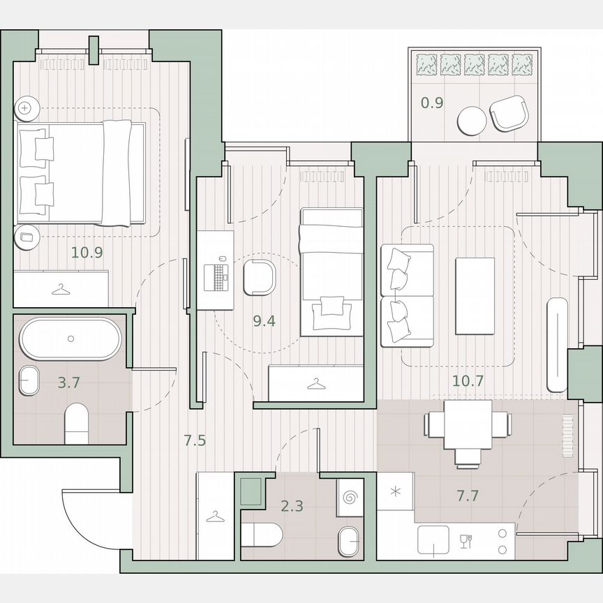 2-к. квартира, 53,1 м², 12/13 эт.