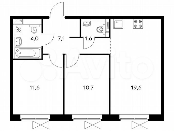 2-к. квартира, 53,9 м², 4/25 эт.