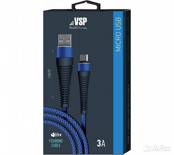 Дата-кабель borasco USB - Micro USB, 3А, 1м, Fishb