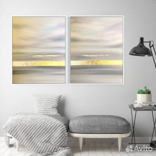 Картины абстракция с золотом диптих 2 шт