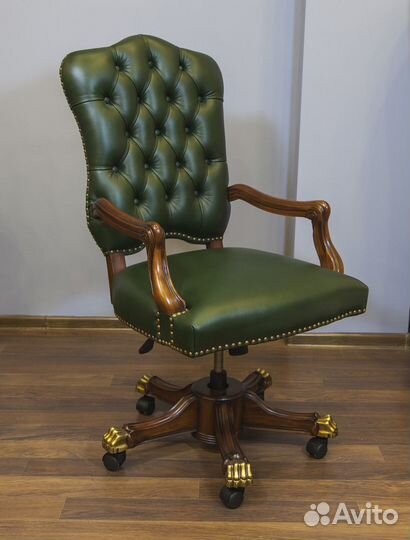 Кресло для кабинета натуральная кожа массив