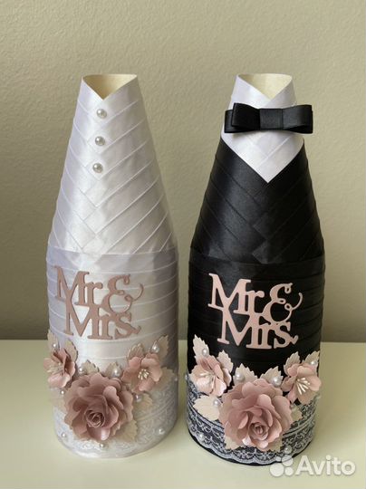 Свадебные украшения на бутылки
