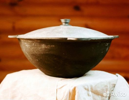 Казан чугунный узбекский + алюминиевая крышка