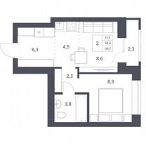 2-к. квартира, 34,4 м², 20/25 эт.