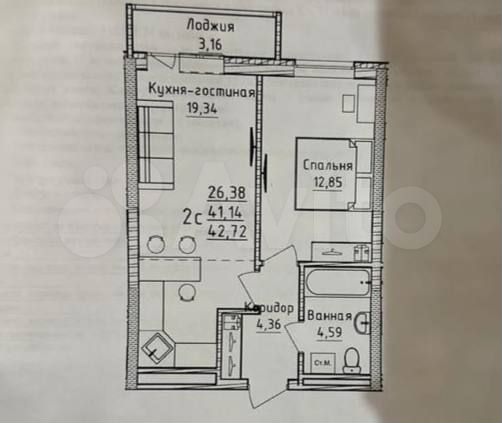 2-к. квартира, 43 м², 12/26 эт.