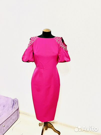 Платье футляр женское 42 44 вечернее цвет фуксия