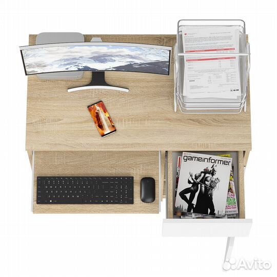 Стол компьютерный Мори мс-1 правый, цвет дуб сонома/белый, шхгхв 90х50х76,6 см., выдвижной ящик спра