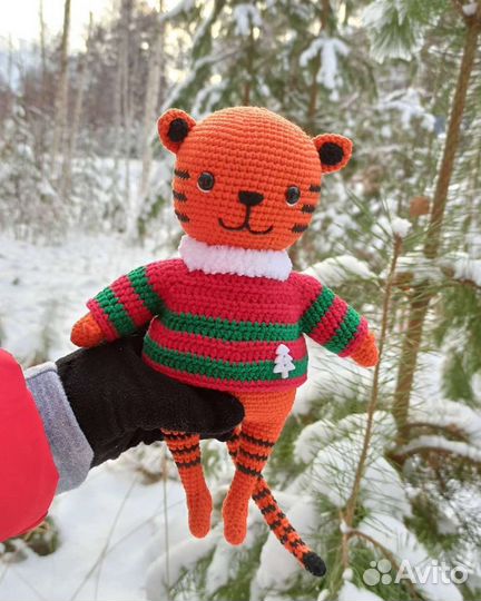 Вязаный тигр, вязаная игрушка ручной работы