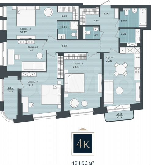 4-к. квартира, 125 м², 6/24 эт.