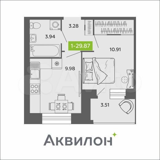 1-к. квартира, 30 м², 11/11 эт.