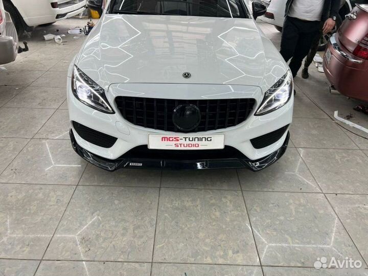 Губа переднего бампера черная E-class W213 C238