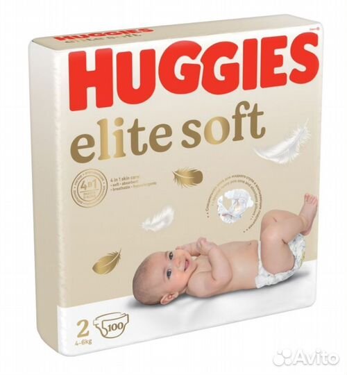 Подгузники Huggies Elite Soft 2 (4-6 кг) 100 шт