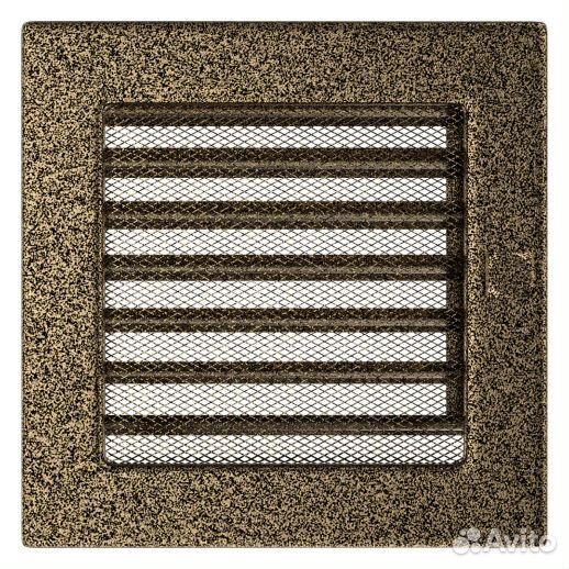 Вент решетка Kratki черная/золото с жалюзи 22 см 2