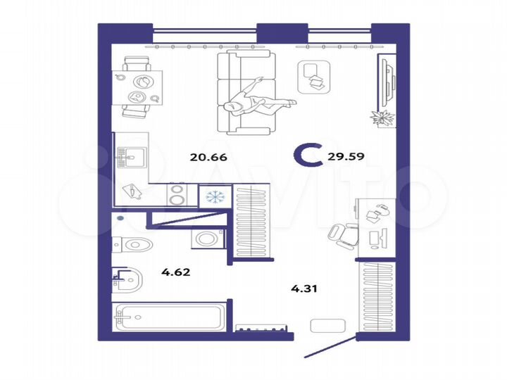 Квартира-студия, 29,6 м², 11/16 эт.