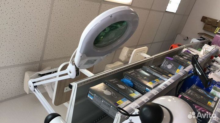 Лампа лупа настольная диодная струбцина овальная