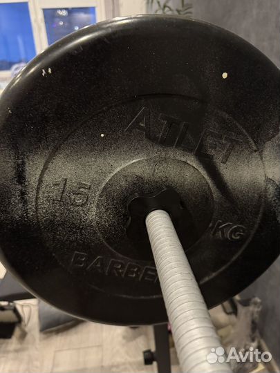 Скамья для жима, штанга, блины 15кг