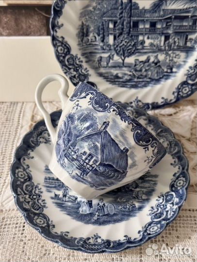 Винтажная синяя посуда, Англия