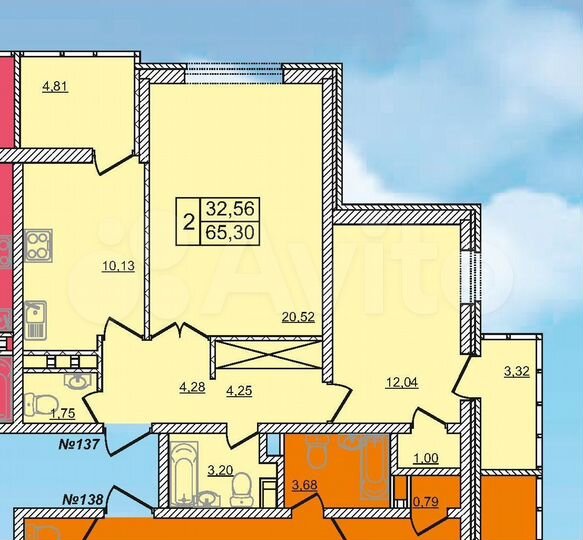 2-к. квартира, 65,3 м², 10/17 эт.