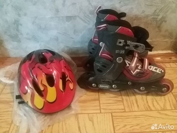 Коньки роликовые 30-35 разм + шлем + защита