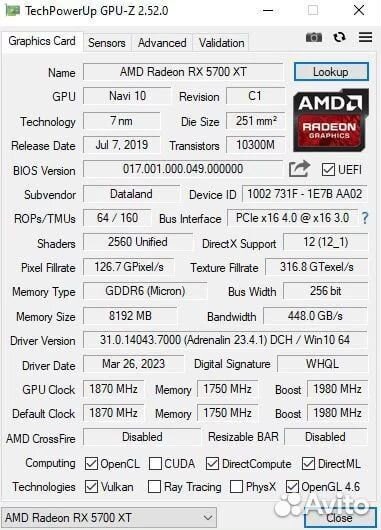 Видеокарта Dataland RX5700XT